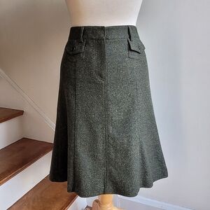 THEORY Vintage Y2K Tweed Wool Green A-Line  Skirt Small